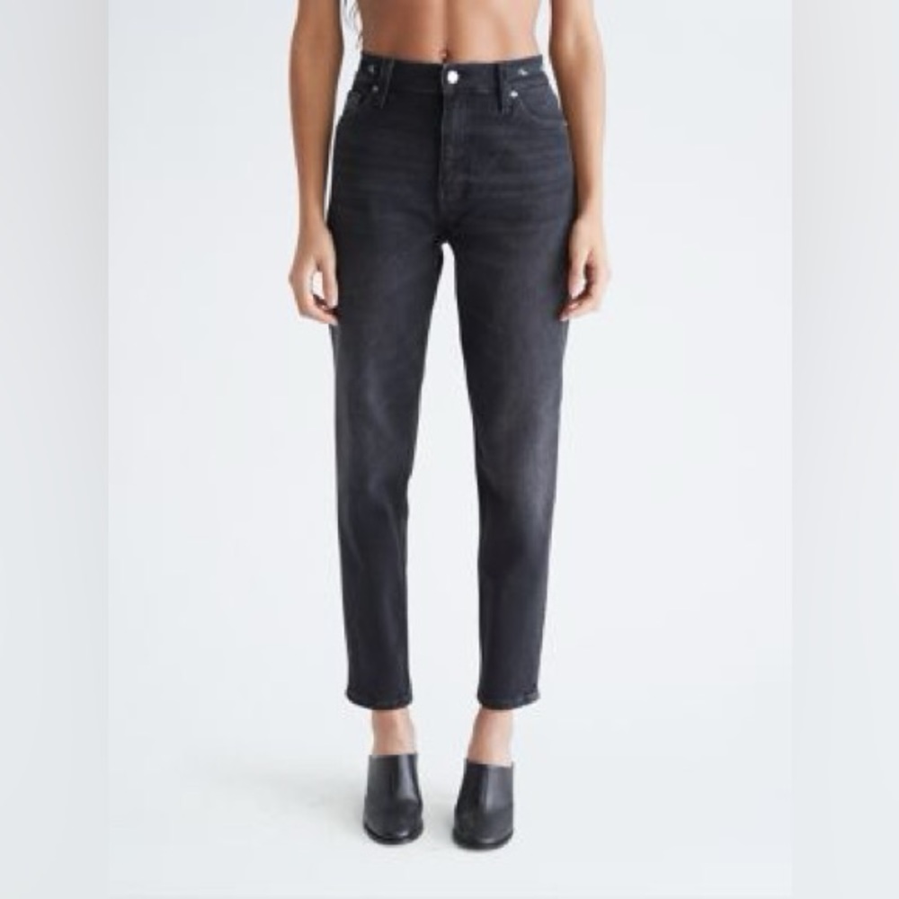 Calvin Klein Faded Black Raw Hem Mom Jeans